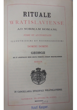 Rituale wratislaviense ad norman romani, 1891r.