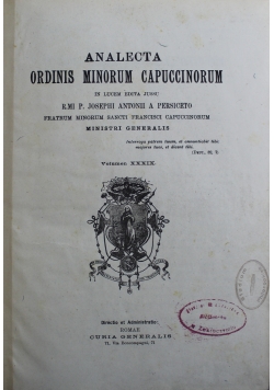 Analecta Ordinis Minorum Capuccinorum Volumen 1923r