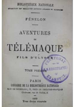 Fenelon Aventures de Telemaque Tom 1  1889 r