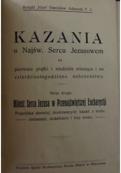 Kazania o Najśw. Sercu Jezusowem ,1921 r.