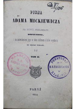 Pisma Adama Mickiewicza tom II Dziady 1844 r.