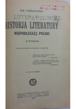 Historja literatury Niepodległej Polski,1920r.