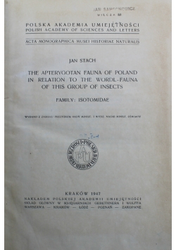 The Apterygotan Fauna of Poland 1947 r.