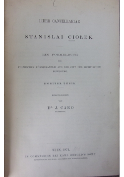Liber Cancellariae Stanislai Ciołek, 1874