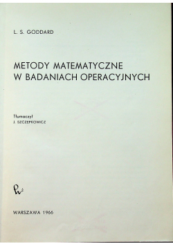Metody matematyczne w badaniach operacyjnych