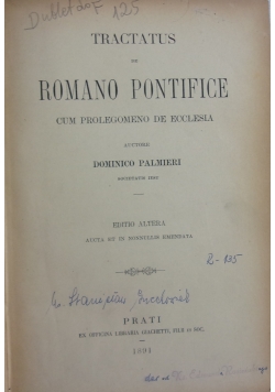 Tractatus de Romano Pontifice cum prolegomeno de eccolesia, 1891 r.