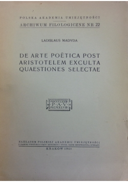 De arte Poetica post aristotelem Exculta quaestiones  selectae,1948