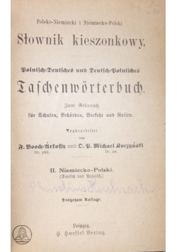 Słownik kieszonkowy , polsko-niemiecki, 1890 r.