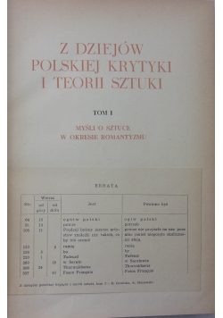 Z dziejów Polskiej krytyki i teorii sztuki, Tom I