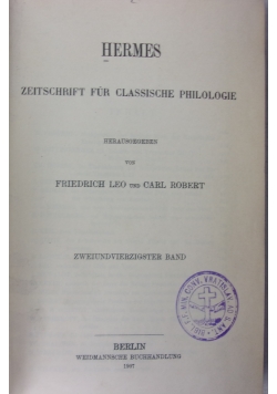 Hermes Zeitschrift fur Classische Philogie,1907r.