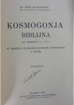 Kosmogonja Biblijna, 1934 r.