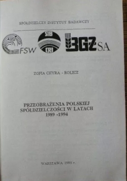 Przeobrażenia polskiej spółdzielczości w latach 1989-1994