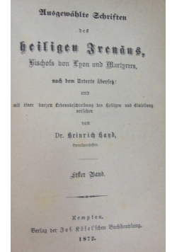 Des heiligen Drenaus Leben und Schriften, 1872 r.