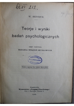 Teorje i wyniki badań psychologicznych Część 1 1902 r.