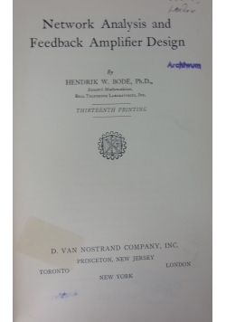 Network Analysis and Feedback Amplifier Design, 1945r.