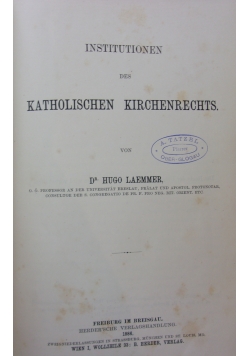 Katholischen Kirchenrechts,1886r.