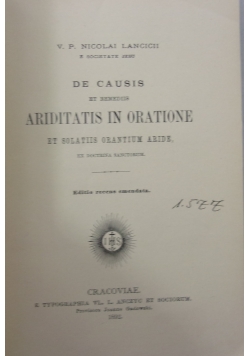 De Causis et Remediis Ariditatis in Oratione , 1892r.