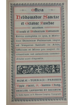 Offica Hebdomadae Sanctae et Octabe Laschae,