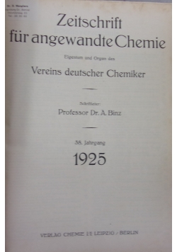 Zeitschrift fur angewandte Chemie, Tom 38. 1925 r.