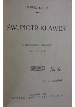 Św.Piotr Klawer,1929r.