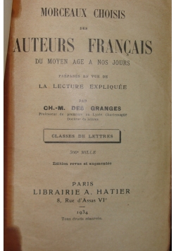 Des Auteurs Francais, 1934r.