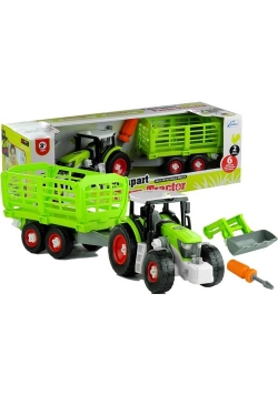 Rozkręcany traktor z otwierana przyczepą 43 cm