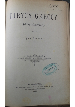 Lirycy Greccy doby klasycznej 1882 r.
