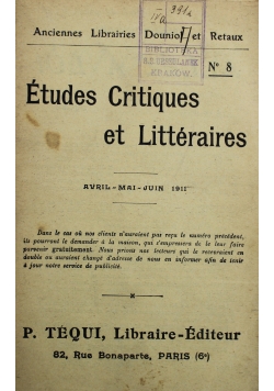 Etudes Critiques et Litteraires Nr 6 1911 r.