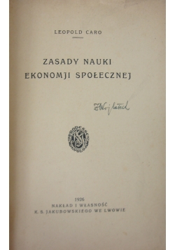 Zasady nauki ekonomji społecznej, 1926 r.