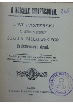 List pasterski Arcybiskupa Metropolity Józefa Bilczewskiego dla duchowieństwa i wiernych, 1907 r.