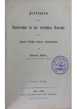 Zeitsaden beim Unterrichte in der deutschen Sprache, 1868 r.