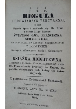 Reguła i Brewiarzyk Tercyarski , 1880 r.