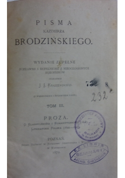 Pisma Kazimierza Brodzińskiego, tom III, 1872 r.