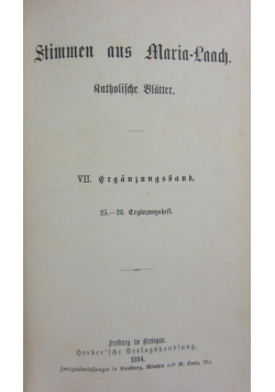 Stimmen aus Maria-Laach katholische Blätter, 1884 r.