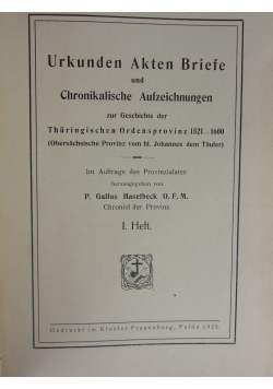 Urkunden Akten Briefe und Chronikalische Aufzeichnungen, 1925 r.