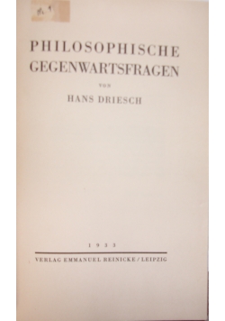 Philosophische gegenwartsfragen, 1933 r.