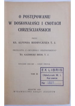 O postępowaniu w doskonałości i cnotach chrześcijańskich, 1929 r.