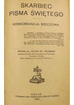 Skarbiec Pisma Świętego. Konkordancja rzeczowa, 1924 r.