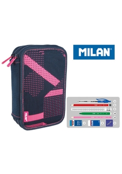 Piórnik Milan 2-poziomowy z wyposażeniem Knit różowy