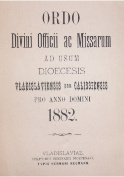 Ordo Divini Officii ac Missarum ,1882r.