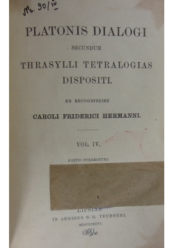 Platonis Dialogi, vol. IV, 1896 r.
