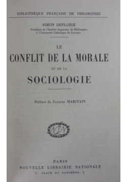 Le Conflit De La Morale et de la Sociologie,