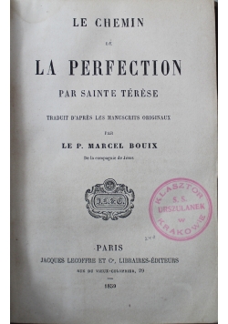 Le Chemin de La Perfection par Sainte Terese 1859 r