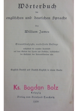 Worterbuch der Englischen und Deutschen Sprache, 2 tomy,1928r.