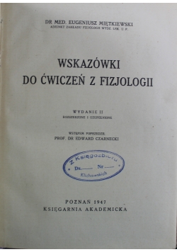 Wskazówki do ćwiczeń z fizjologii 1947 r.
