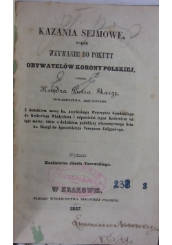 Kazania sejmowe, 1857 r.