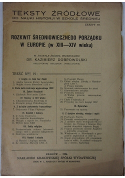 Rozkwit średniowiecznego porządku w Europie (w XII-XIV wieku), 1926 r.