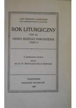 Rok liturgiczny, Tom III, 1929 r.