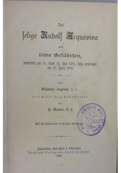 Der selige Rudolf Acquaviva, 1894r.