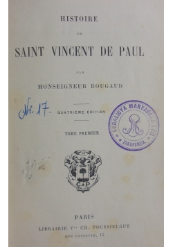 Histoire de Saint Vincent de Paul ,1891r.